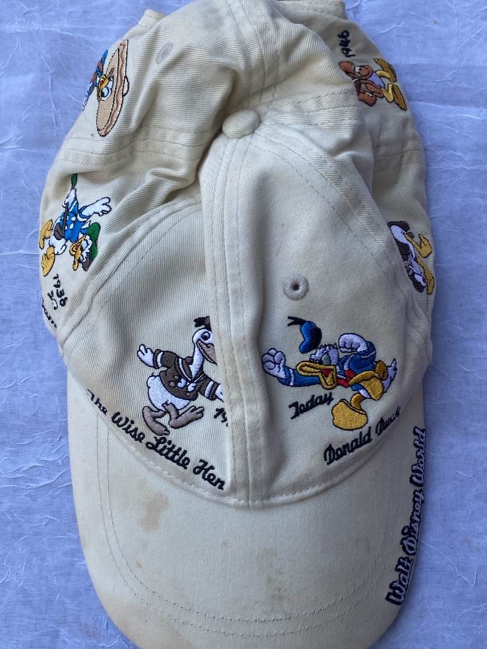 Phases of Donald Duck Embroidered Cap - Cream